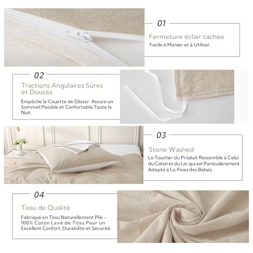 Housse de couette 240x260 coton anti-glisse parure zippée MILDLY - 8