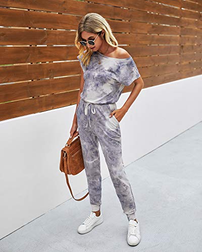 Image of PRETTYGARDEN Jumpsuits for Women Summer Off Shoulder Romper | Short Sleeve Drawstring Waist, Jogger Jumpers with Pockets, One Piece Spring Break Outfits, Vacation Travel Lounge Clothes