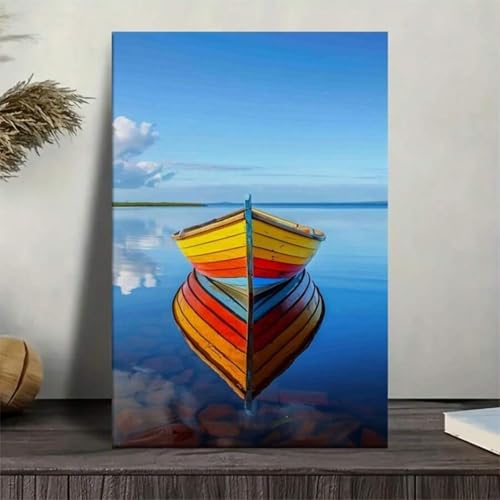 Toile bateau coloré pour salon moderne - Décoration murale lacustre 70x100