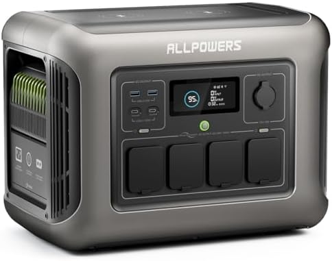 ALLPOWERS R1500 Portable Power Station 1152Wh LiFePO4 Battery 1800W (Peak 3000W) Solar Generator AC Outlet Emergency Mobile for Garden, Party, Travel, Camping, Motorhome