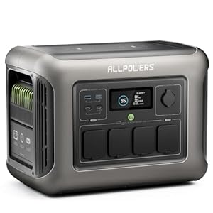ALLPOWERS R1500 Estación portátil, 1152 Wh LiFePO4 batería, 1800 W (pico 3000 W) generador solar CA salida, 43 dB silencioso. Emergencia móvil para jardín, fiesta, viajes, camping, autocaravana.