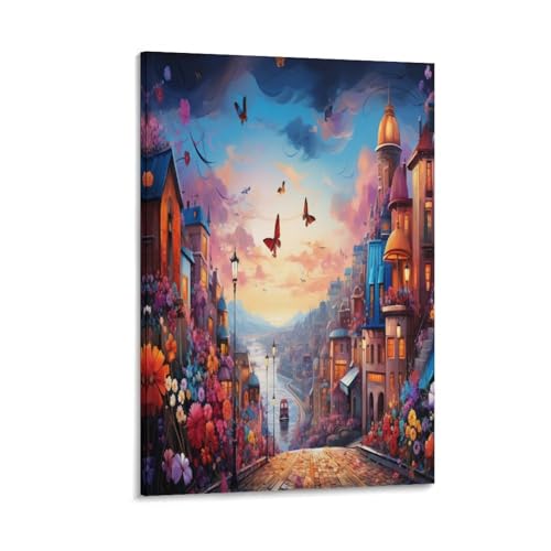Peinture paysage urbain salon ou chambre déco TNSGHAVED