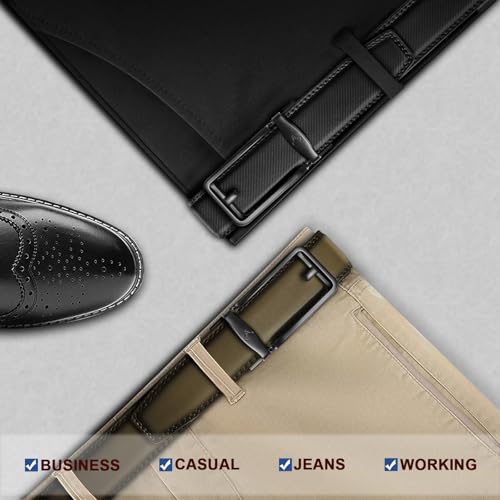 Image of BULLIANT Men Ratchet Belt 2 Pack, Click Sliding Leather Belt Adjustable for Gift Men Dress Casual Jeans 1 3 /8,Cut for Fit