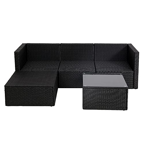 Panana Rattan Garden Furniture Set 4 Seater Wicker Patio Lounge Sofas Chairs Coffee Table Cushions Sectional Modular Combination for Outdoor Backyard Poolside (Black Wicker with Beige Cushions) - Image 3