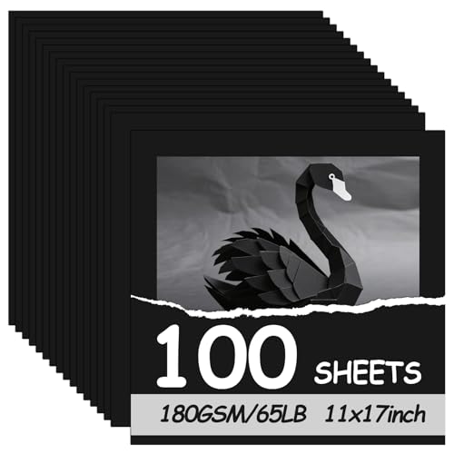 OcePor 100 Sheets Black Cardstock 12” x 12”, 65lb/180gsm Black Card Stock, Thick Card Stock Paper, Heavy Cardstock Paper for Printer, Resume, Scrapbooks, Art, Crafts, Business Cards