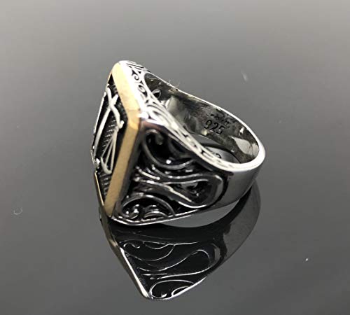 KAR 925K Stamped Sterling Silver Justice Sign Men's Ring I1E4