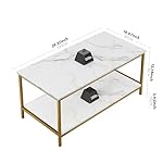 SAYGOER Modern 2-Tier Coffee Table for Living Room White Gold Coffee Tables Industrial Rectangle Wood Table for Large or Small Spaces Home Office Apartment, White Gold - Image 3