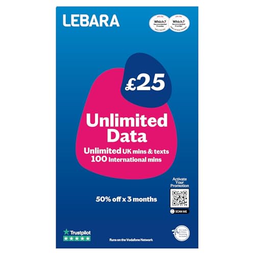 Lebara SIM card, unlimited data SIM, half price for first...