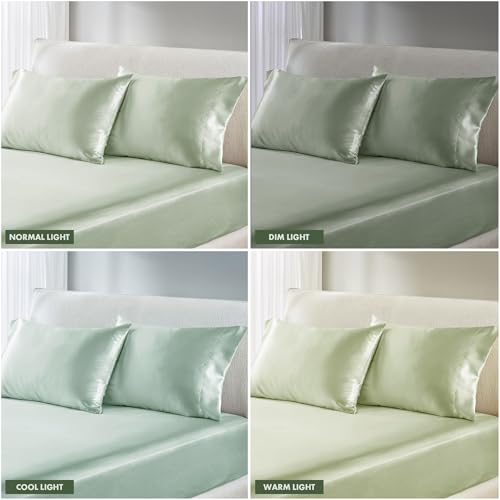 Image of Madison Park Essentials Satin Pillowcase Set of 2, Silky, Standard Sage | Pillowcase Cover for Hair & Skin, Luxuriously Soft, Natural Sheen Luster, Cool to Touch, Wrinkle-Free, Machine Washable