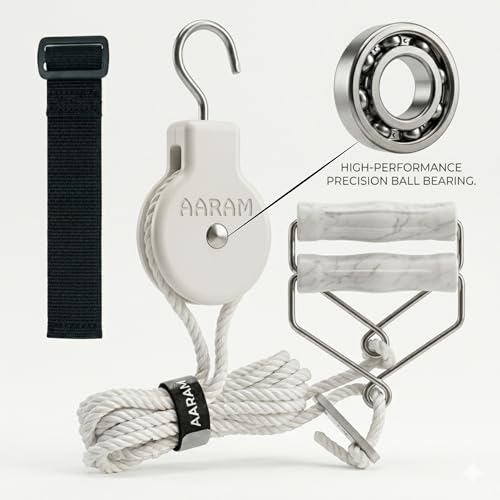 Image of AARAM Pulley with Rope and Door Strap, Easy to Use Exercise Equipment for Frozen Shoulder and Hand /Arm Exercise Material Nylon Plastic, Smooth Action Pulley (Grey & Black)
