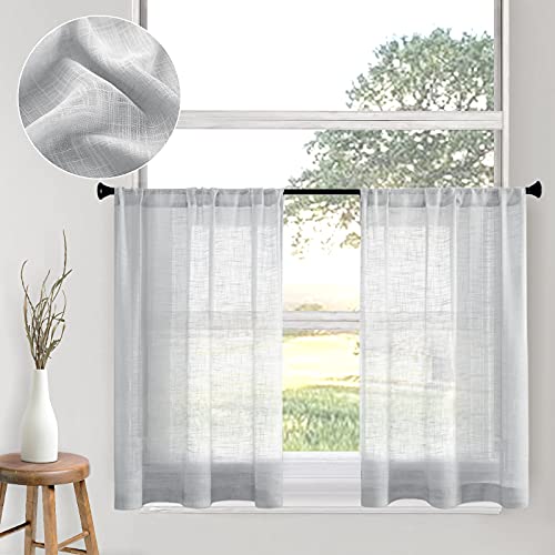Cutewind Bathroom Sheer Tier Curtains 36 Inch Length For Small Window Grey Flax Linen Textured Kitchen Tiers Rod Pocket Short Window Treatment (2 Panels,Grey, W25×L36 Inches) #TOP15