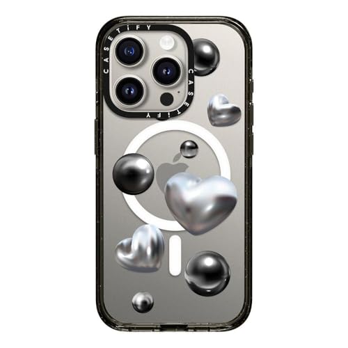 CASETiFY �C���p�N�g iPhone 15 Pro �P�[�X [MIL�K�i���� (4x MIL-STD-810G)/2.5m����̗����������N���A/MagSafe �ɑΉ�] - Chrome Love - �u���b�N