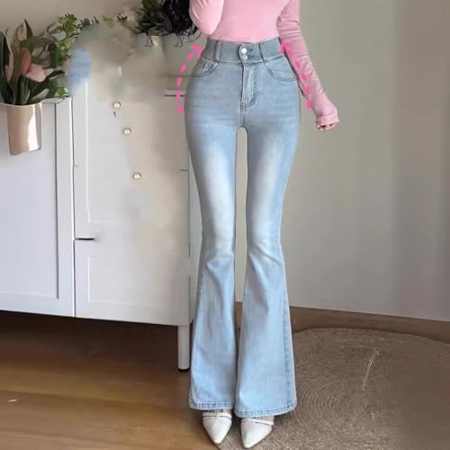 LIXINGHEITANG Double-Button Waist Stretch Flared Jeans -Length for Women3