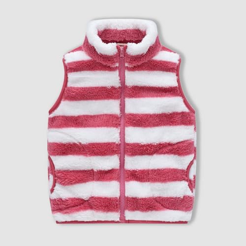 Boys Girls Striped Fleece Vest Kids Toddler Unisex Fuzzy Waistcoat Sleeveless Jacket with Pockets Fall Winter Clothes2