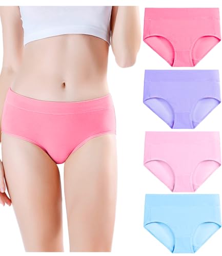 Image of wirarpa Women's Underwear Cotton Mid Waisted Ladies Panties Full Coverage Briefs 4 Pack (Regular & Plus Size)