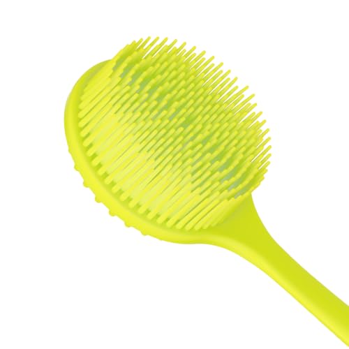 Image of DNC Soft Silicone Back Scrubber Shower Softening Bath Body Brush with Long Handle, BPA-Free, Hypoallergenic, Eco-Friendly (Green)