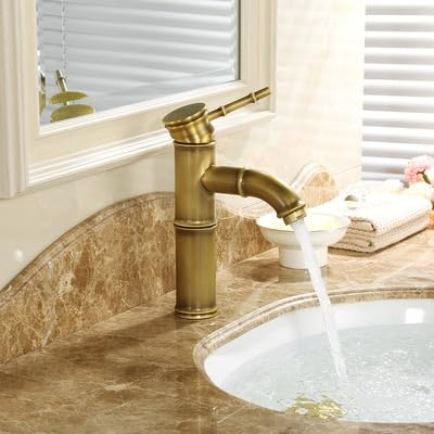 Grifo de lavabo monomando de estilo bambú en latón antiguo y cobre mezclador