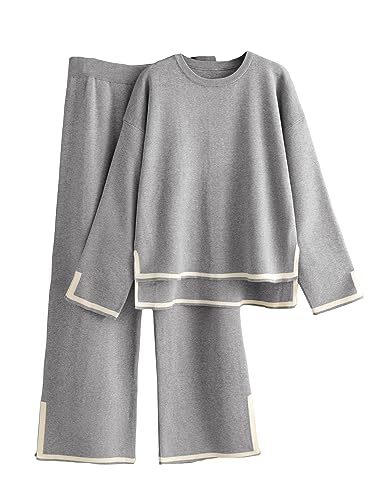 Image of Tanming Women's 2 Piece Outfits Long Sleeve Knit Sweater Top Wide Leg Pants Lounge Sets Tracksuits