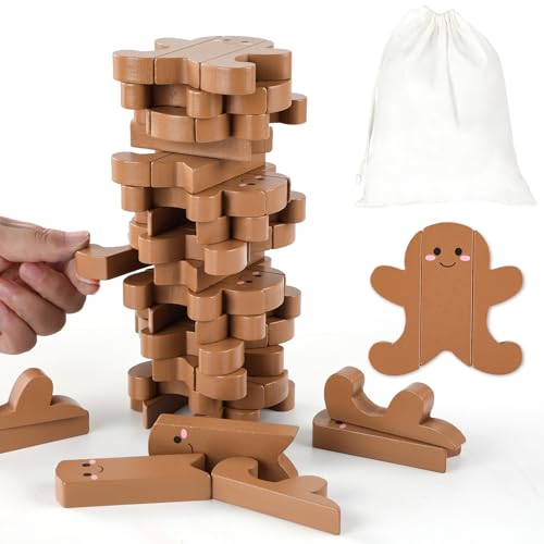 Christmas Wooden Blocks Stacking Games, Gingerbread Man Tumbling Tower and
