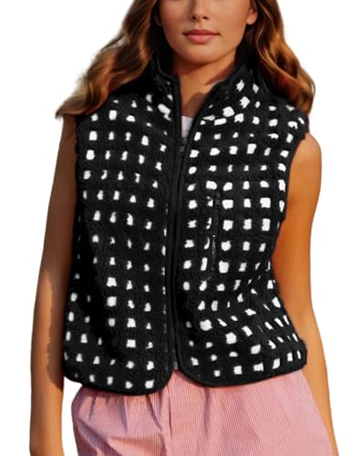トップス Check Pattern Design Fur Western Vest Arssm Womens Cat Print Pullover Sweater Vest V Neck