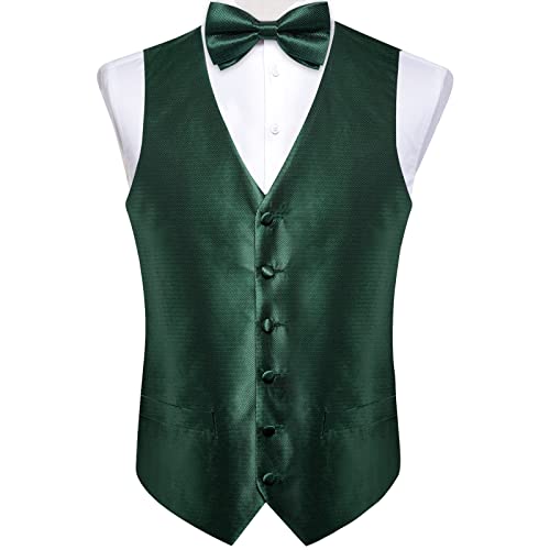Dibangu Hunter Green Vest And Tie Sets For Men Suit Vest Bow Tie Pocket Square Business Formal Dress Vest #TOP3