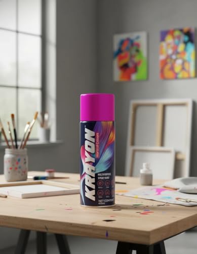 Image of BANNA Krayon Pink Acrylic Spray Paint 400 ml | Quick Dry Rust-Resistant Multi Surface Aerosol Spray Paint for Metal, Wood, Plastic, Glass, Furniture & DIY Projects
