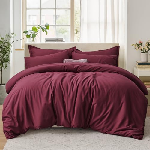 Tifschlaf Single Duvet Cover Set - Single Bedding Set Soft Brushed Microfiber with Zip Fastening, Quilt Bed Cover with 1 Pillowcase, Burgundy (135x200)
