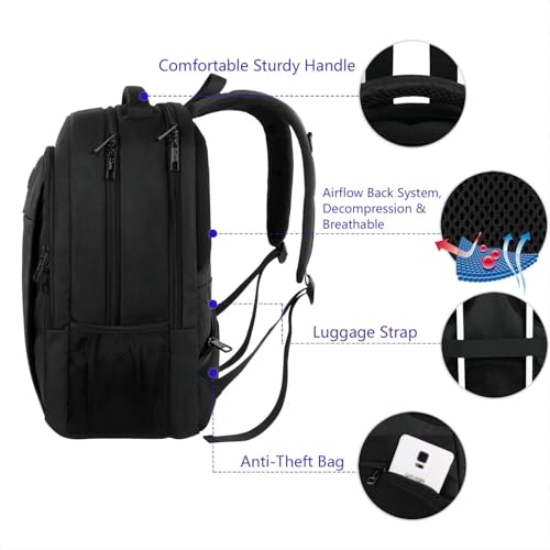 Image of MATEIN Extra Large Travel Backpack, TSA Friendly 18.4 Inch Laptop Backpack with USB Charging Port, Anti Theft Flight Approved Business Work College Computer Big Bag for Women Men, Black