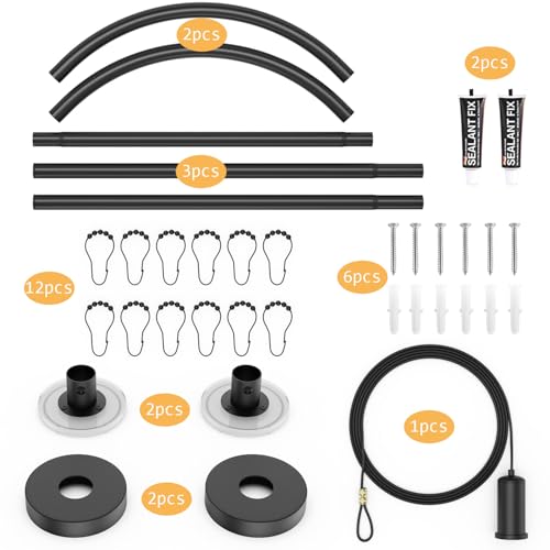Image of 304 Stainless U Shaped Bathroom Bathtub Corner Shower Curtain Rod Rack, Size Adjustable (U Shaped Black, Length on Both Sides: 80-120cm,Middle Width:88-110cm)