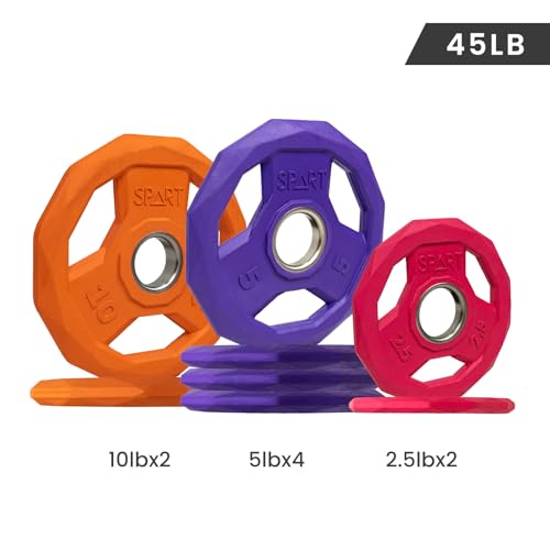 Image of SPART Color Coded Weight Plate 2-Inch Rubber Coated Olympic Grip Plate for Barbell, Solid Cast Iron Weight Plates for Strength Training, Weightlifting, Crossfit, Home Gym, 2.5LB /5LB /10LB /25LB /35LB /45LB, Pair