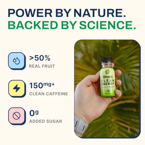 Image of Ethan's Organic Clean Energy Shots Pineapple, 2 Pack of 2oz | 150mg Caffeine | Green Tea, Guayusa, Lion's Mane & Cordyceps | Sugar-Free, Vegan, Gluten-Free, USDA Organic