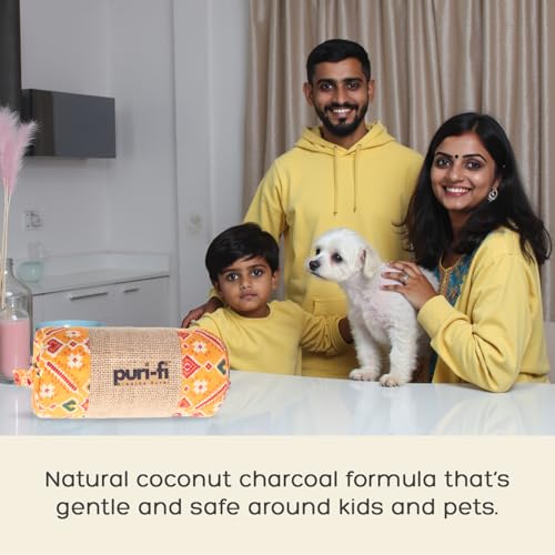 Image of Charcoal Air Purifier (Yellow Maze) - Non-Electric, Reusable Odor & Moisture Absorber with Coconut Shell Charcoal for Home, Car, Closet & Office. (400gm & 250g), Combo of 2