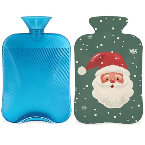 Hot Water Bottle with Soft Cover,2L Cartoon Santa Claus Hot Water Bag for Hot and Cold Compress, Hand Feet Warmer, Rubber Hot or Cold Water Bottle Halloween Christmas Decorations