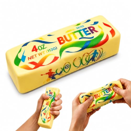 Image of 1PCS Butter Squishy - Slow Rising Butter Squishy Toy, Realistic Food Fidget Toys for Adults, Soft PU Material, Sensory Anxiety Relief & Focus Aid, Portable 5.5 Inch Squishy Butter - Football Color