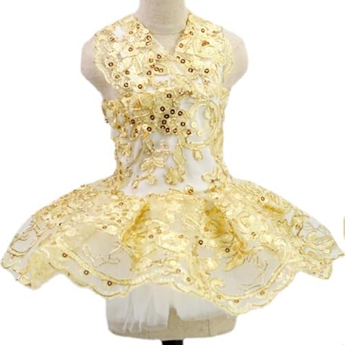 犬 服 ドレス 犬 ウエディングドレス ペットのドレス 女の子 パーティードレス ワンピース ノースリーブ ライン レース キラキラ 結婚式 誕生日 記念日 クリスマス ハロウィン ゴールド Lサイズ