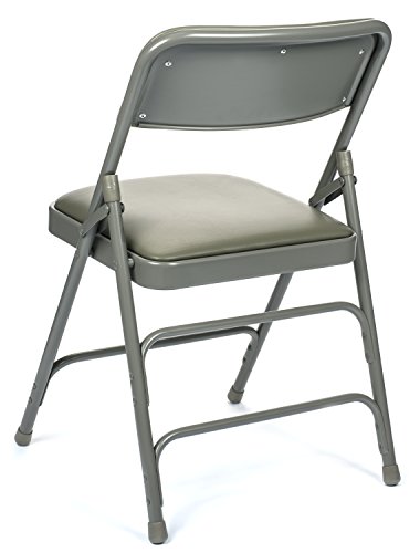 Commercial Vinyl Padded Folding Chair, Triple Cross Bracing, Quad Hinging, 300 lb Tested, 4 Pack (Grey)