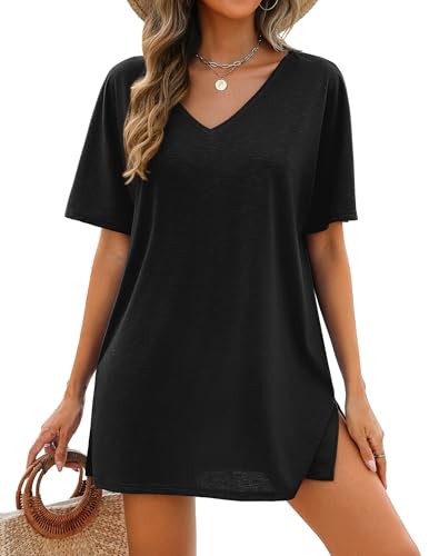 AI'MAGE Women's Swimsuit Coverup Short Sleeve Bathing Suit Cover Up Casual T-Shirt Dress Loose Beachwear Coverups S-3XL
