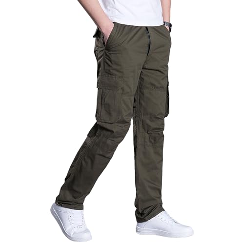 Maiyifu-GJ Men's Cargo Pants Casual Cotton Jogger Multi Pockets Trousers Outdoor Hiking Work Sweatpants (Agreen5,3X-Large)