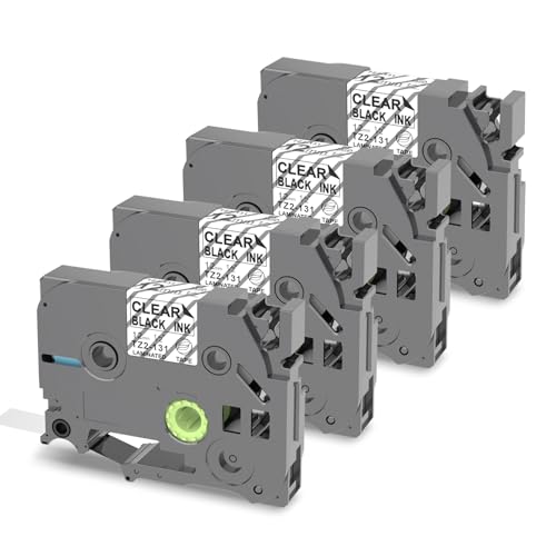 HOCALORT TZe-131 12mm 0.47 Laminated Clear Replacement for Brother P-Touch Label Tape TZe-131 Compatible with Brother Label Maker Tape Black on Clear Work for Ptouch PT-H110 PT-D210 Refills 4-Pack