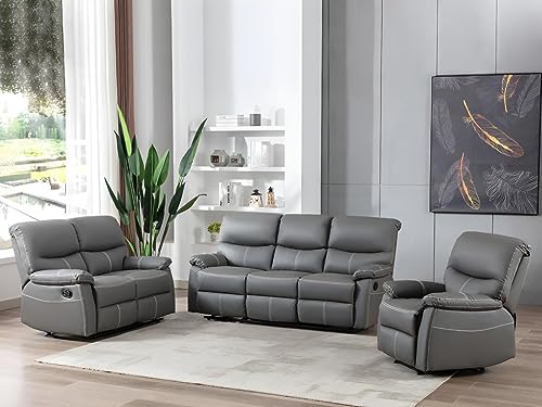 Vente-unique-Couchgarnitur Relax 3+2+1 - Kunstleder - Grau - Canby