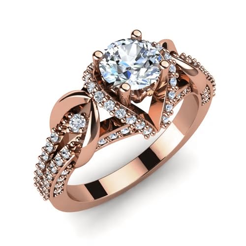 IGI Certified 1.23 CT Lab Grown Diamond Wedding Engagement Ring Bridal Set for Women, Solid 10/14/18K Gold or Sterling Silver, Name Engraved Halo Half-Eternity Diamond Ring Band, Ring Size 4-153