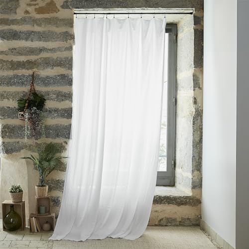 Rideau Gaze de Coton Ajustable – Rideau Voilage 140 x Max 300 cm Doux et Confortable [ Rideaux et Draperies intérieurs ] (Blanc Chantilly)