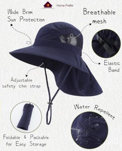 Image of Home Prefer UPF50 Wide Brim Kids Sun Hat Neck Flap Boys Girls Sun Protection Hat for Beach Fishing