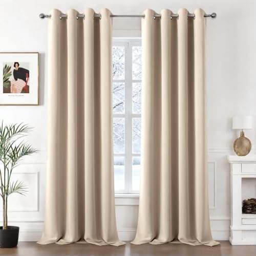 MIULEE Verdunklungsvorhänge Thermo Blickdicht Ösen 2er Set 140x320cm Beige | Blickdichter Thermostoff für Wohnzimmer und Schlafzimmer, hilft Licht, Hitze und Kälte zu reduzieren.