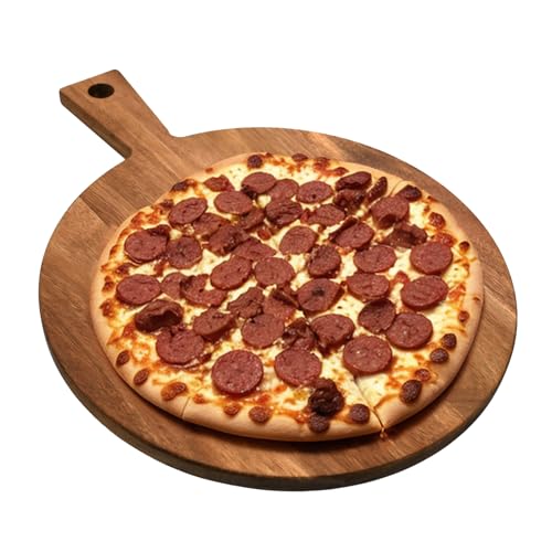 Acacia Wood Pizza Board Round Chopping Board Wooden Platter with Handle 30 X 40 X 1.5cm Charcuterie Boards Serving Boards for Pizza, Sashimi, Beefsteak, Cake Round Cutting Boards