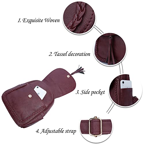 Image of KKXIU Fashion Small Synthetic Leather Backpack Purse For Women and Ladies with Tassel (Wine)