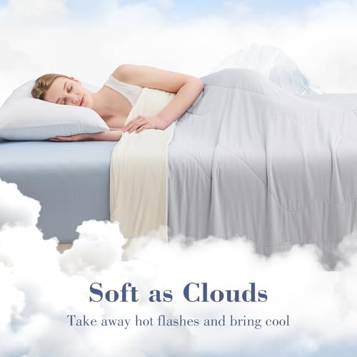 Image of EMME Cooling Comforter Queen Size, Double Sided 90% Nylon Fabric Cold Cooling Blanket for Hot Sleepers, Q-Max>0.5 Breathable Summer Quilt for Night Sweater Lightweight (Light Grey,90 x 90)