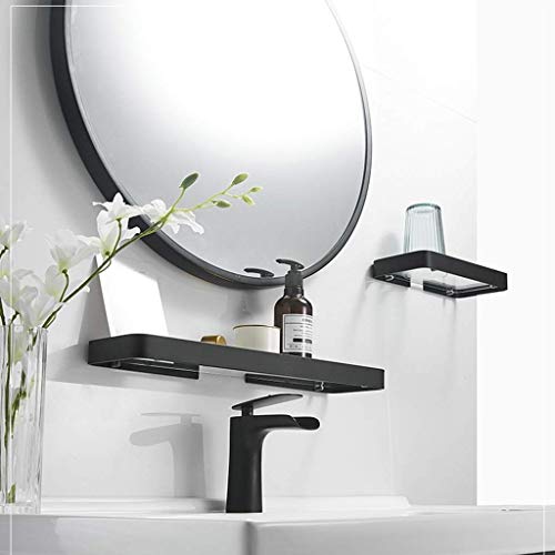 Estante de baño y ducha de pared, cesta organizadora de acero inoxidable negro de 30cm 6