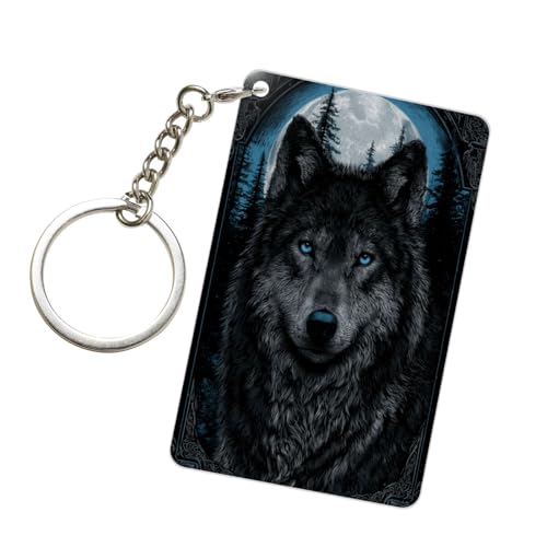 Piercing Blue Eyes Wolf Acrylic Keychain Fashion Key Rings Car