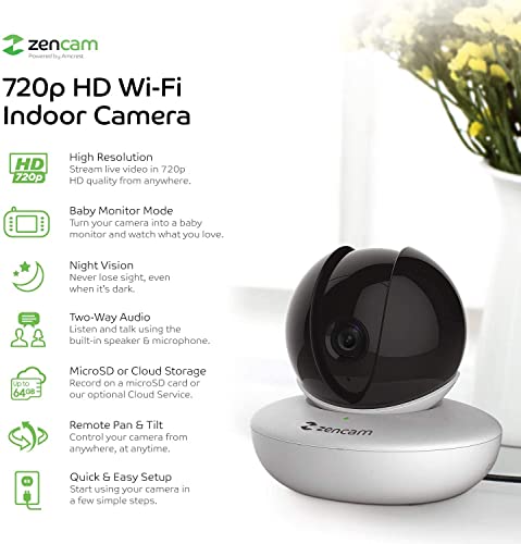 Zencam Wifi Camera, Pet Dog Camera, Nanny Cam With Two-Way Audio, Baby Monitor With Cell Phone App, Pan/Tilt Wi-Fi Wireless Ip Camera, 2.4Ghz Only, Micro Sd Card, Rtsp, Cloud, Night Vision, M1W #TOP1